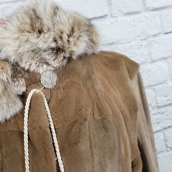 Karen Rizzi Brown Mink Fur Coat Suede Sleeves Drawstring Waist Fits a S/M - Picture 7 of 12